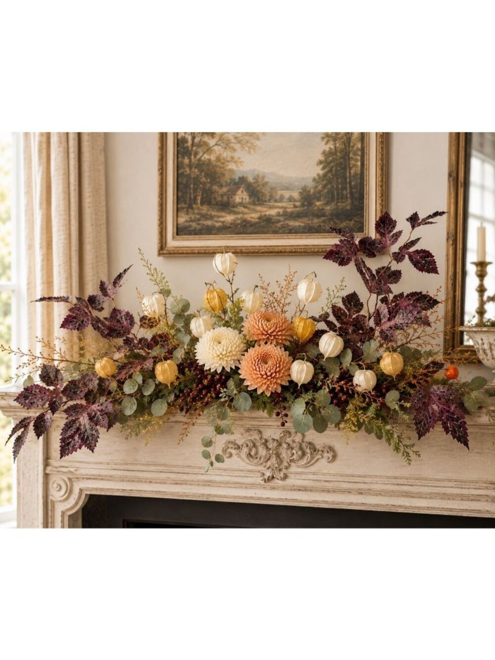 Purple Plum Burgundy Fall Leaf Stems Set of 2 23 Inch Artificial Silk Foliage - Picture 10 of 10